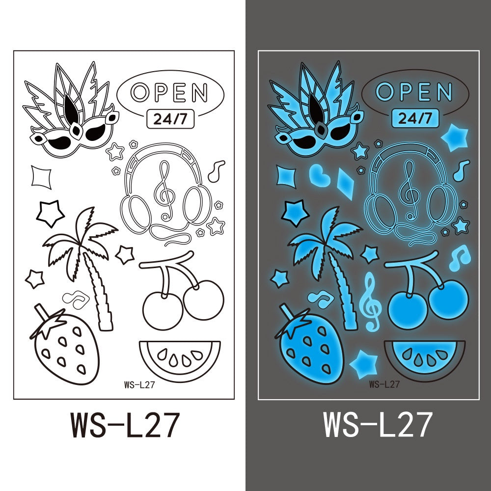 【Ready stock】kawaii Sexy tattoo stickers, fashion trends, nightclubs, bars, music festivals, carnival parties, tattoo stickers, fluorescent notes, luminous cool face stickers