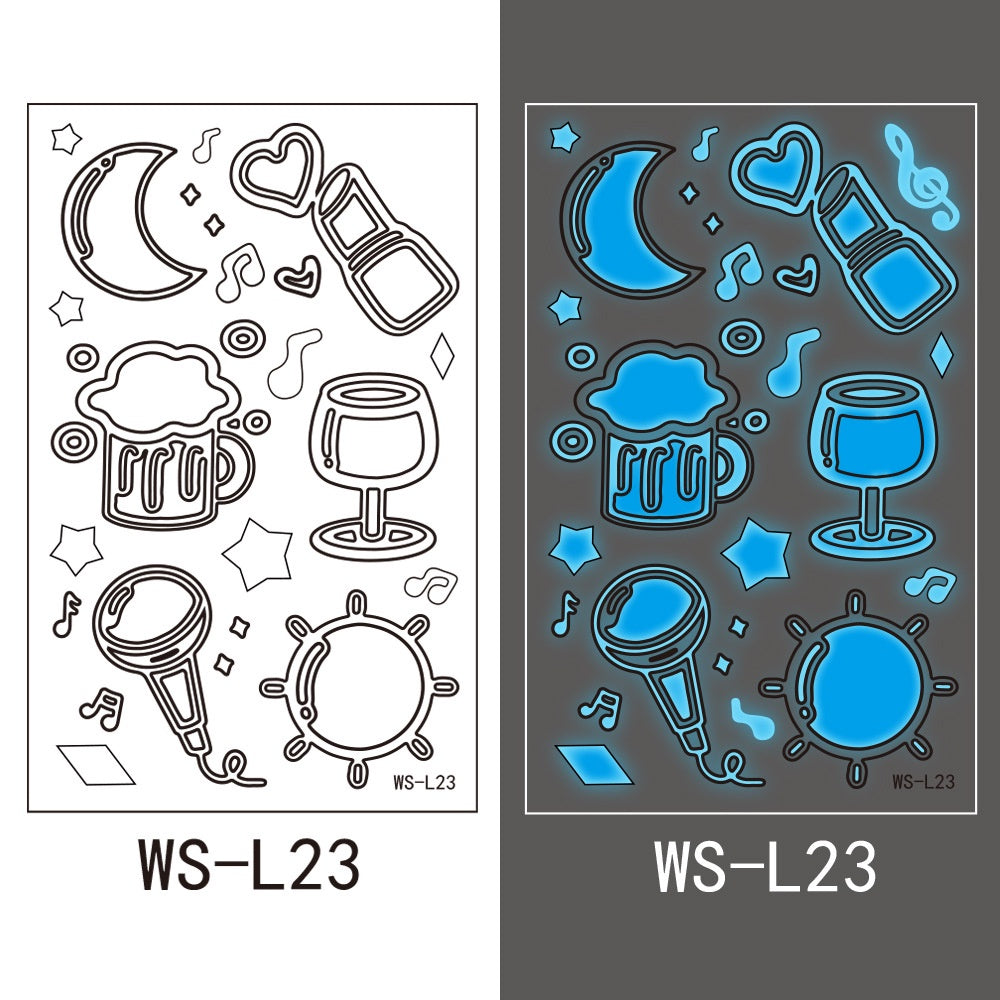 【Ready stock】kawaii Sexy tattoo stickers, fashion trends, nightclubs, bars, music festivals, carnival parties, tattoo stickers, fluorescent notes, luminous cool face stickers