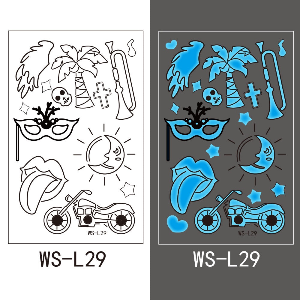 【Ready stock】kawaii Sexy tattoo stickers, fashion trends, nightclubs, bars, music festivals, carnival parties, tattoo stickers, fluorescent notes, luminous cool face stickers