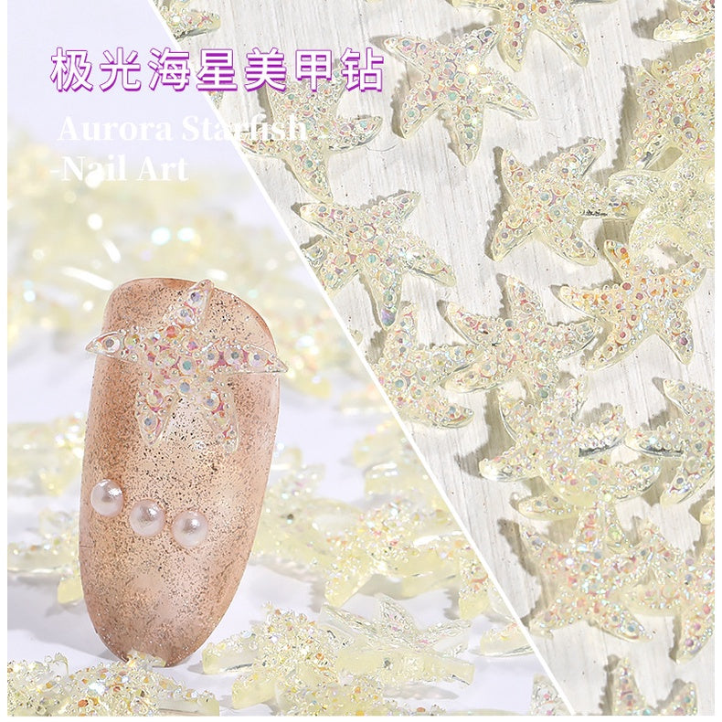 Aurora Starfish Shape Resin Rhinestone Japanese Style Nail Art Stickers DIY Jewelry