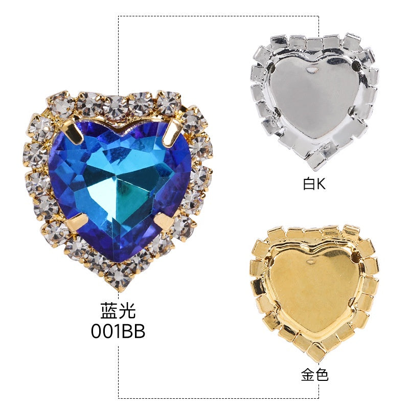 5PCS Shiny Color Love Crystal Buckle Electroplating Color Glass Golden Setting Rhinestone Girth Edge Hand Stitched Rhinestone with silver bottom Diy Clothing Accessories