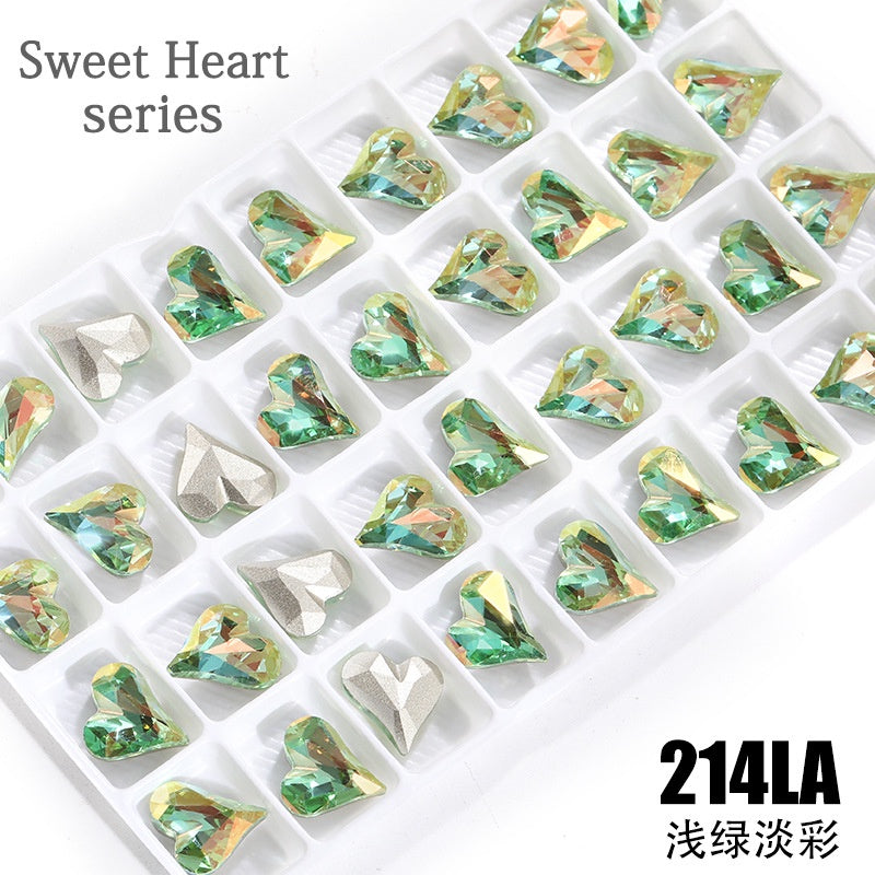 Crooked Heart Crystal Glass Diamond Heart Shaped Rhinestones Diy Jewelry Accessories Nail Sticker Crystal