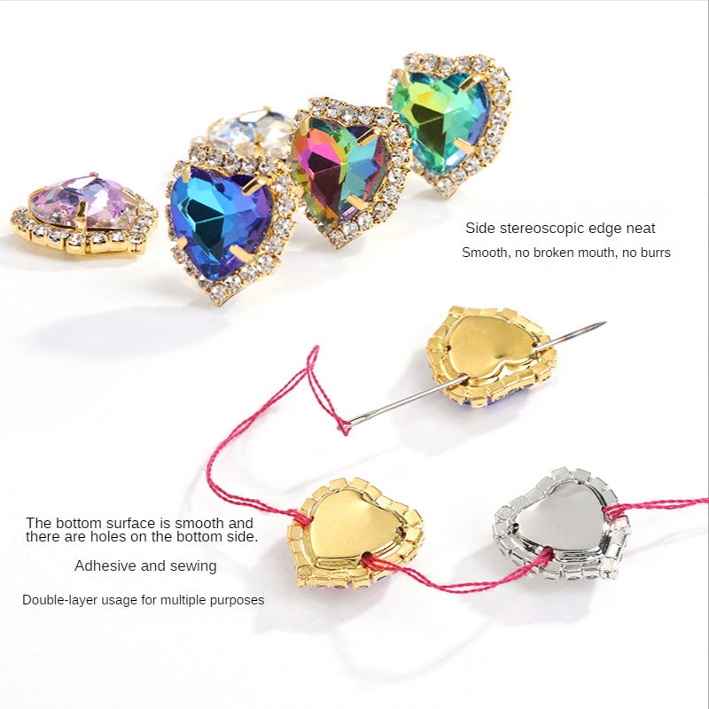 5PCS Shiny Color Love Crystal Buckle Electroplating Color Glass Golden Setting Rhinestone Girth Edge Hand Stitched Rhinestone with silver bottom Diy Clothing Accessories