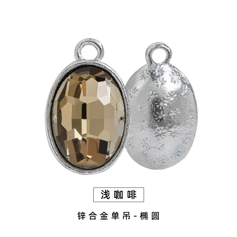 Single Hanging Oval Enclosing Edge Crystal Pendant Alloy Accessories Glass Crystal Diy Necklace Bracelet Decorative Accessories