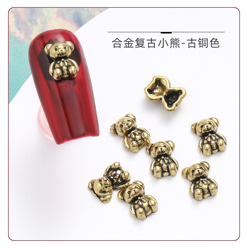 Alloy Bear Nail Art Accessories Retro Alloy Bear Cute Japanese Flat Nail Art Accessories Three-dimensional Accessories