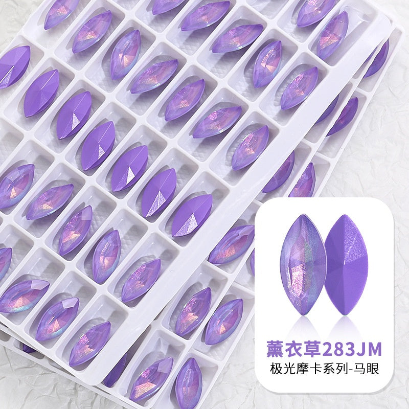 7*15mm Nail Rhinestone 10pcs Horse Eye Aurora Mocha Pointy Bottom Rhinestone Glass Nail Accessories DIY