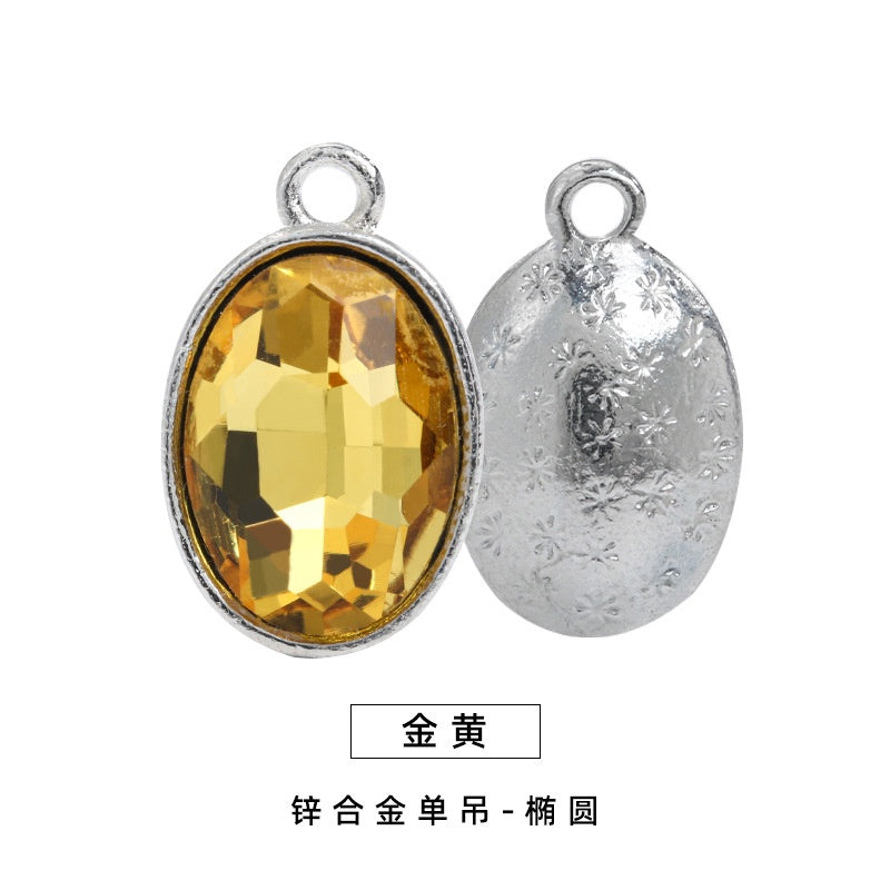 Single Hanging Oval Enclosing Edge Crystal Pendant Alloy Accessories Glass Crystal Diy Necklace Bracelet Decorative Accessories