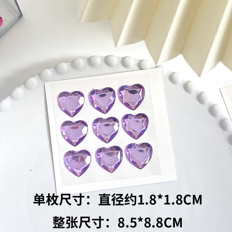 Heart Sticker Princess 3D Love Crystal Gem Sticker DIY Cup Sticker Makeup Gadget Beauty Sticker with Adhesive