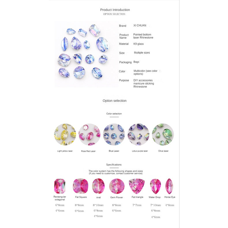5pcs K9 Material Shiny and bright pointy bottoming Nail Rhinestone Laser color Nail paste Rhinestone diy accessories Nail ornament Nail Paste Rhinestone 5 color nude Rhinestone