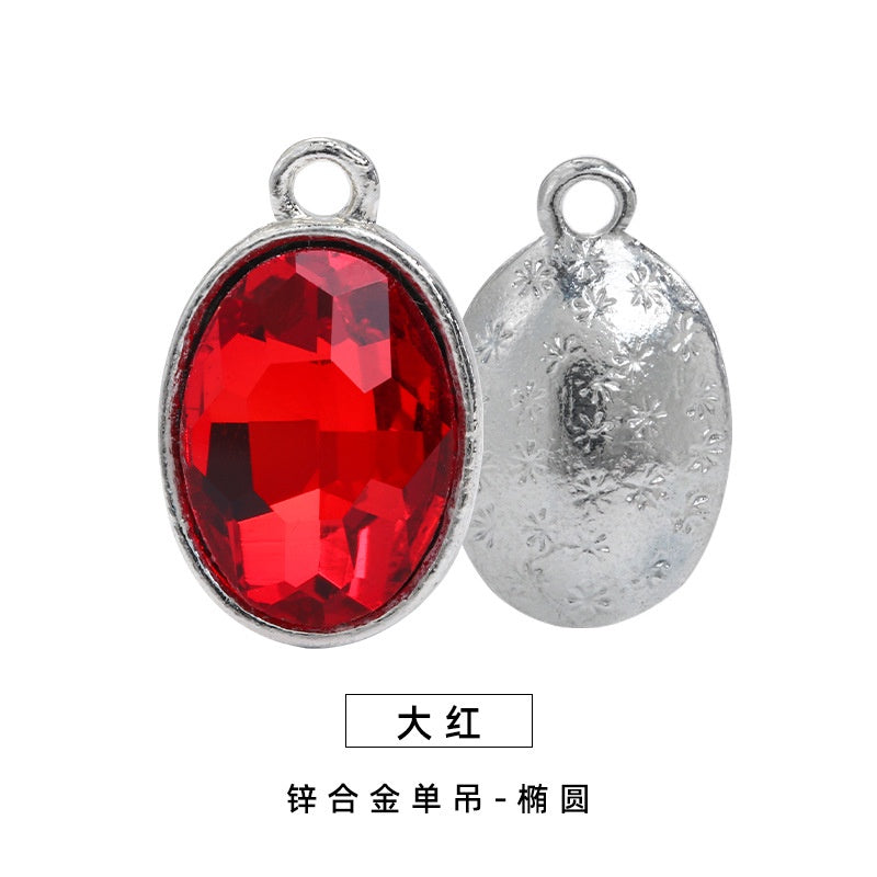Single Hanging Oval Enclosing Edge Crystal Pendant Alloy Accessories Glass Crystal Diy Necklace Bracelet Decorative Accessories