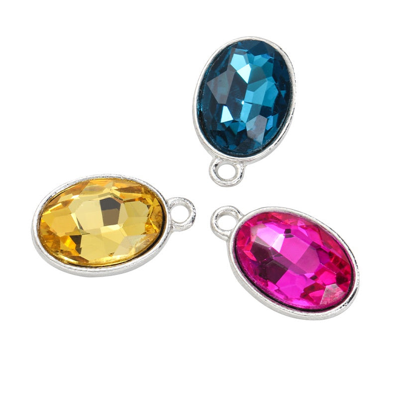 Single Hanging Oval Enclosing Edge Crystal Pendant Alloy Accessories Glass Crystal Diy Necklace Bracelet Decorative Accessories