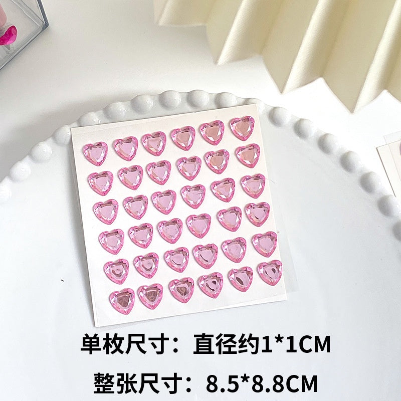Heart Sticker Princess 3D Love Crystal Gem Sticker DIY Cup Sticker Makeup Gadget Beauty Sticker with Adhesive