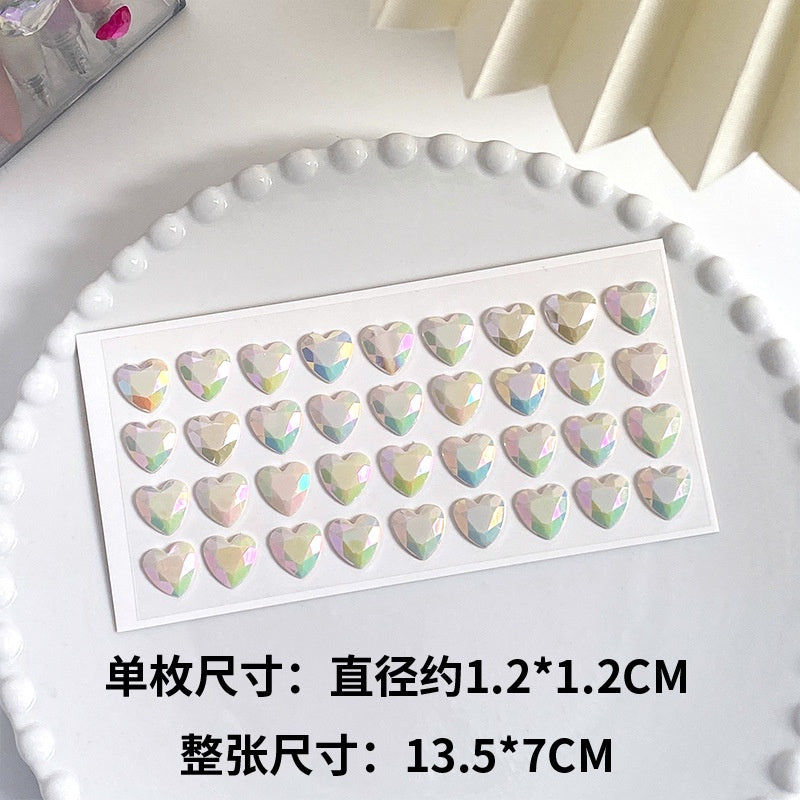 Heart Sticker Princess 3D Love Crystal Gem Sticker DIY Cup Sticker Makeup Gadget Beauty Sticker with Adhesive