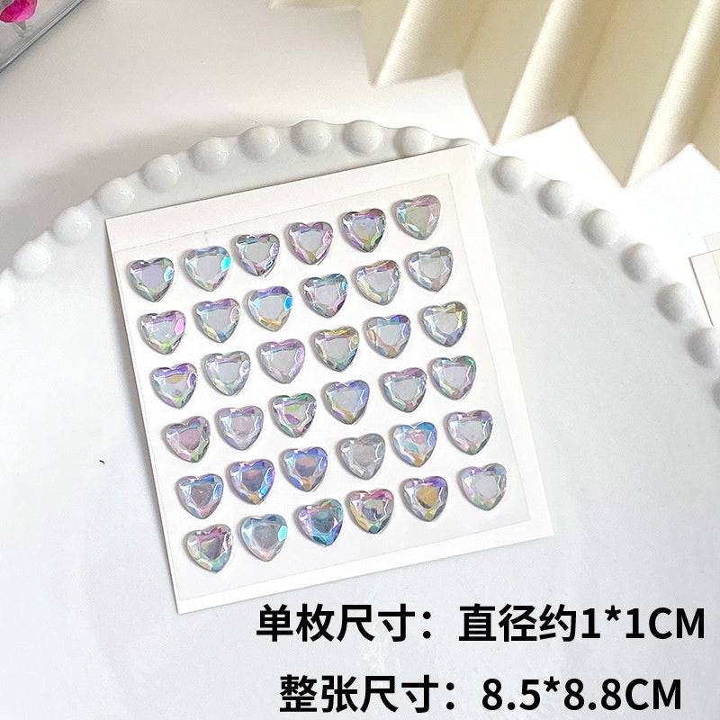 Heart Sticker Princess 3D Love Crystal Gem Sticker DIY Cup Sticker Makeup Gadget Beauty Sticker with Adhesive