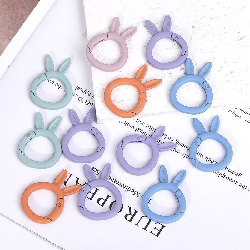 5pcs Bake Paint Frosted Color Rabbit Keychain Spring Buckle Opening Ring Spring Ring DIY Ornament Accessories Link Ring