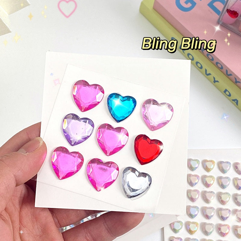 Heart Sticker Princess 3D Love Crystal Gem Sticker DIY Cup Sticker Makeup Gadget Beauty Sticker with Adhesive