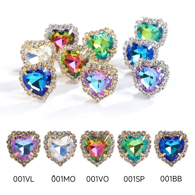 5PCS Shiny Color Love Crystal Buckle Electroplating Color Glass Golden Setting Rhinestone Girth Edge Hand Stitched Rhinestone with silver bottom Diy Clothing Accessories