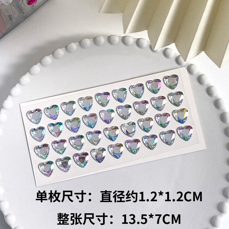 Heart Sticker Princess 3D Love Crystal Gem Sticker DIY Cup Sticker Makeup Gadget Beauty Sticker with Adhesive
