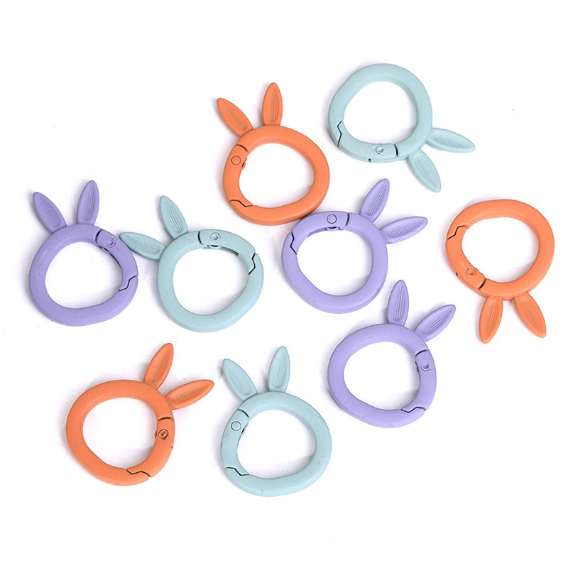 5pcs Bake Paint Frosted Color Rabbit Keychain Spring Buckle Opening Ring Spring Ring DIY Ornament Accessories Link Ring
