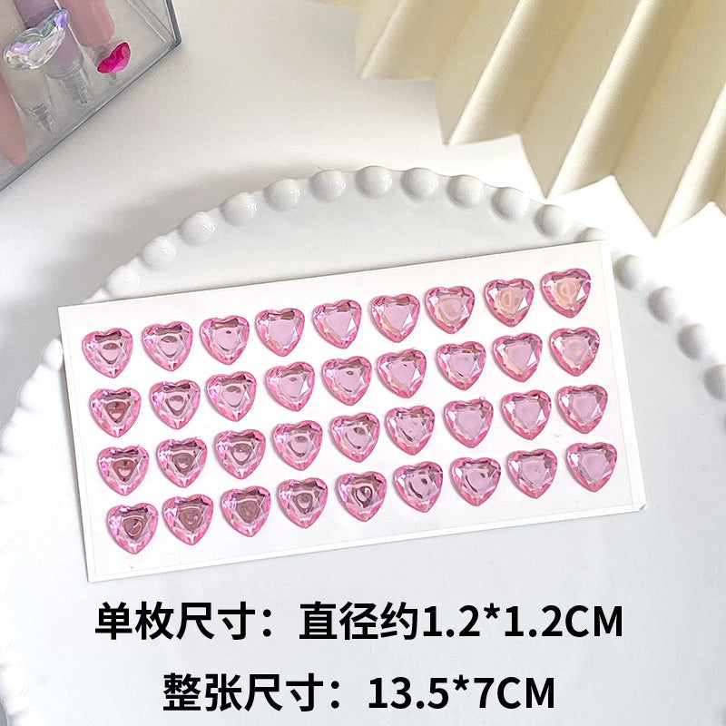 Heart Sticker Princess 3D Love Crystal Gem Sticker DIY Cup Sticker Makeup Gadget Beauty Sticker with Adhesive