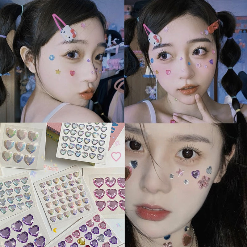 Heart Sticker Princess 3D Love Crystal Gem Sticker DIY Cup Sticker Makeup Gadget Beauty Sticker with Adhesive