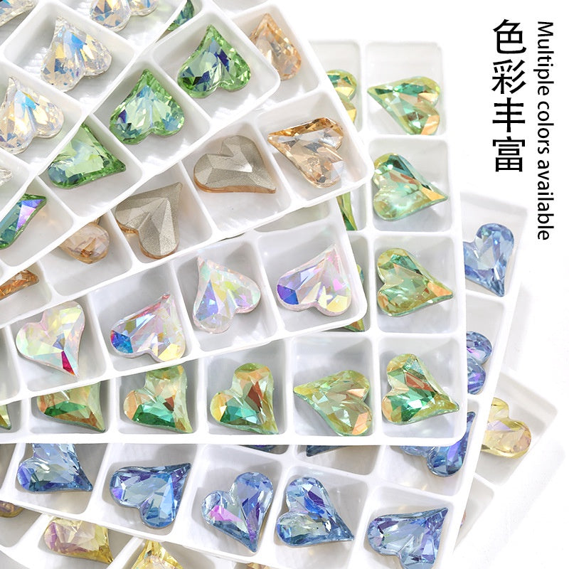 Crooked Heart Crystal Glass Diamond Heart Shaped Rhinestones Diy Jewelry Accessories Nail Sticker Crystal