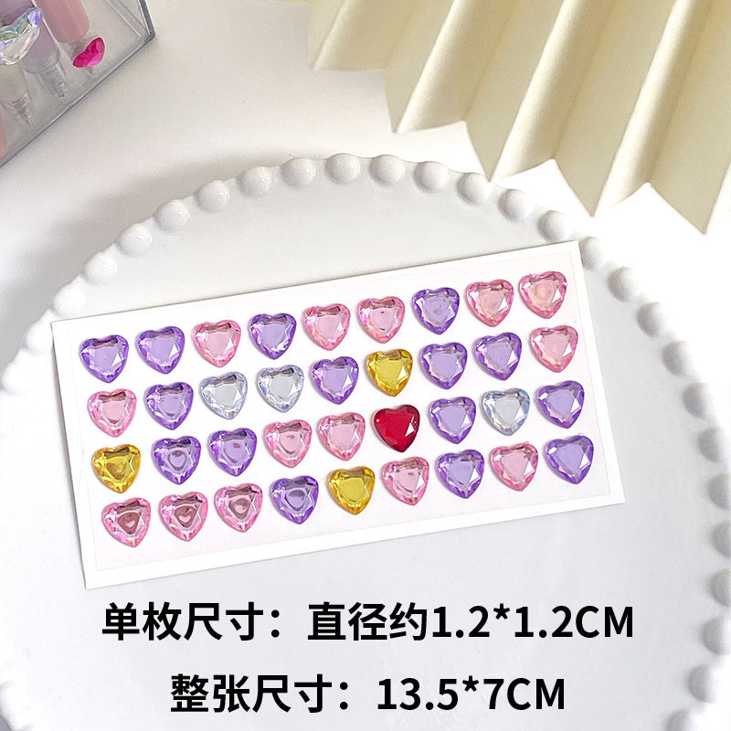 Heart Sticker Princess 3D Love Crystal Gem Sticker DIY Cup Sticker Makeup Gadget Beauty Sticker with Adhesive
