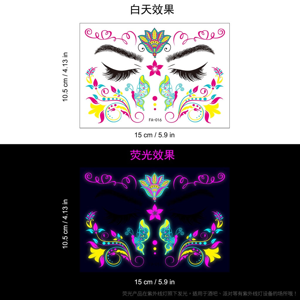 Music Festival Fluorescent Face Stickers Waterproof Nightclub Masquerade Neon Light Tattoo Stickers