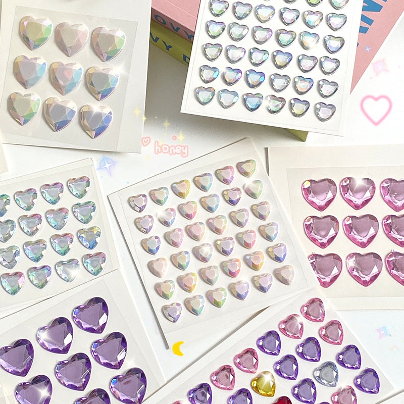 Heart Sticker Princess 3D Love Crystal Gem Sticker DIY Cup Sticker Makeup Gadget Beauty Sticker with Adhesive