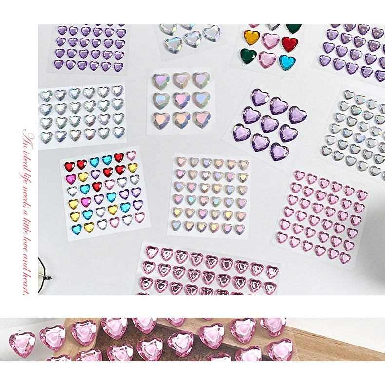Heart Sticker Princess 3D Love Crystal Gem Sticker DIY Cup Sticker Makeup Gadget Beauty Sticker with Adhesive