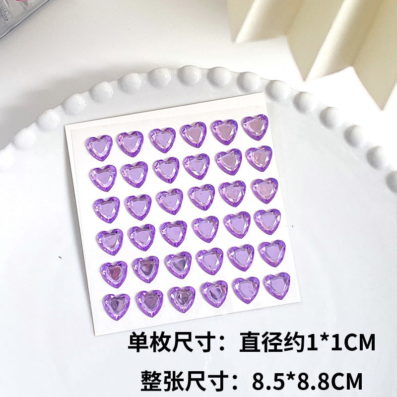 Heart Sticker Princess 3D Love Crystal Gem Sticker DIY Cup Sticker Makeup Gadget Beauty Sticker with Adhesive