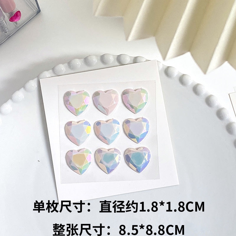Heart Sticker Princess 3D Love Crystal Gem Sticker DIY Cup Sticker Makeup Gadget Beauty Sticker with Adhesive