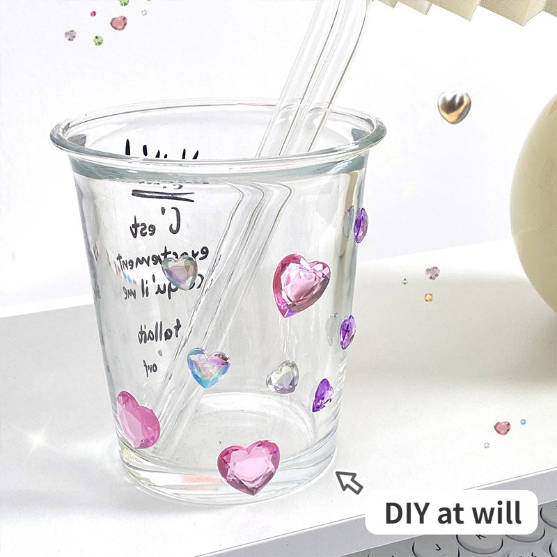 Heart Sticker Princess 3D Love Crystal Gem Sticker DIY Cup Sticker Makeup Gadget Beauty Sticker with Adhesive