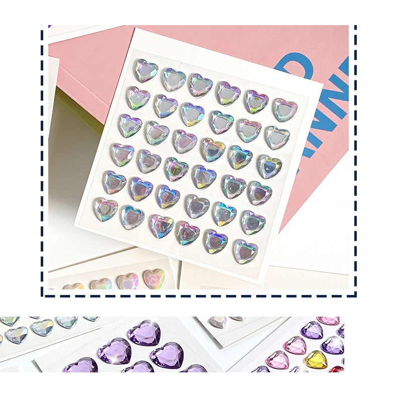 Heart Sticker Princess 3D Love Crystal Gem Sticker DIY Cup Sticker Makeup Gadget Beauty Sticker with Adhesive
