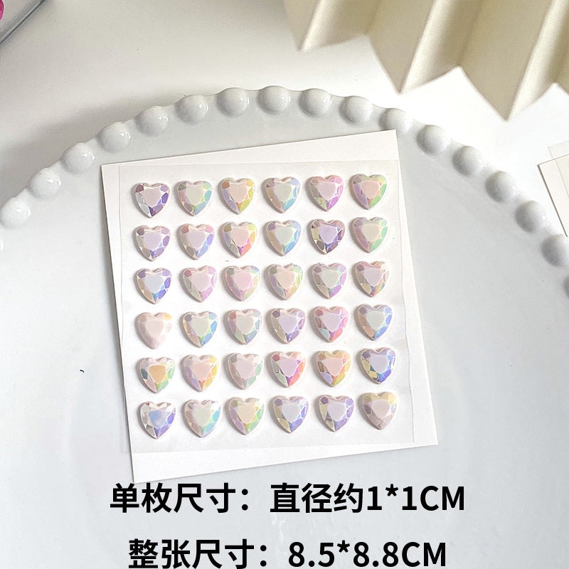Heart Sticker Princess 3D Love Crystal Gem Sticker DIY Cup Sticker Makeup Gadget Beauty Sticker with Adhesive