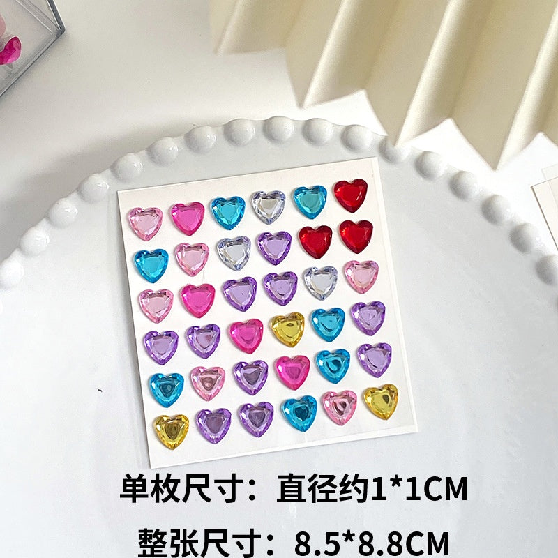 Heart Sticker Princess 3D Love Crystal Gem Sticker DIY Cup Sticker Makeup Gadget Beauty Sticker with Adhesive