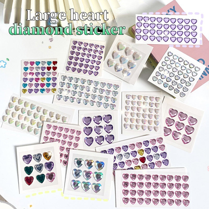 Heart Sticker Princess 3D Love Crystal Gem Sticker DIY Cup Sticker Makeup Gadget Beauty Sticker with Adhesive