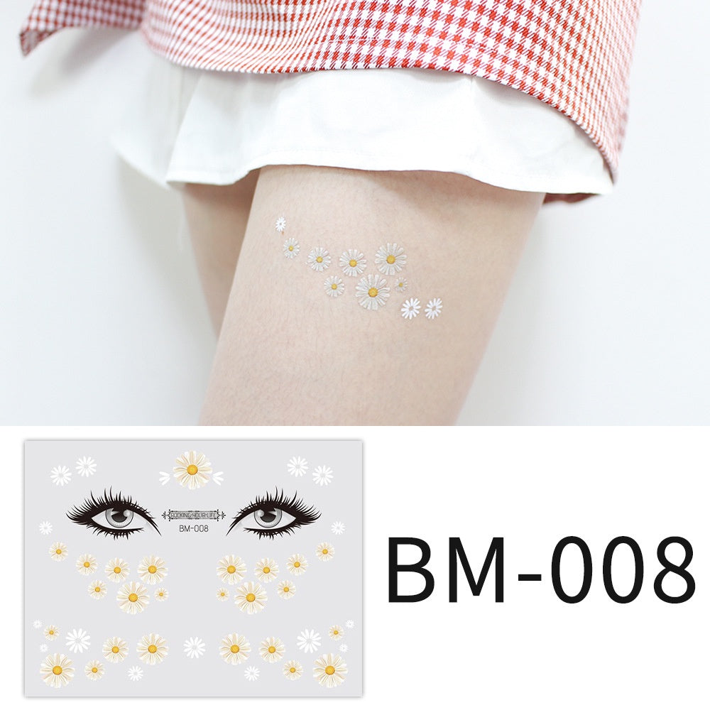 Fashion Little Daisy Print Face Stickers Waterproof and Sweatproof Collarbone Arm Temporary Tattoo Stickers