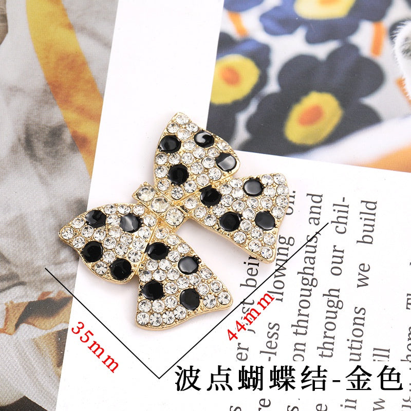 Creative Full Diamond Black and White Spot Alloy Bow DIY Phone Case Brooch Accessories