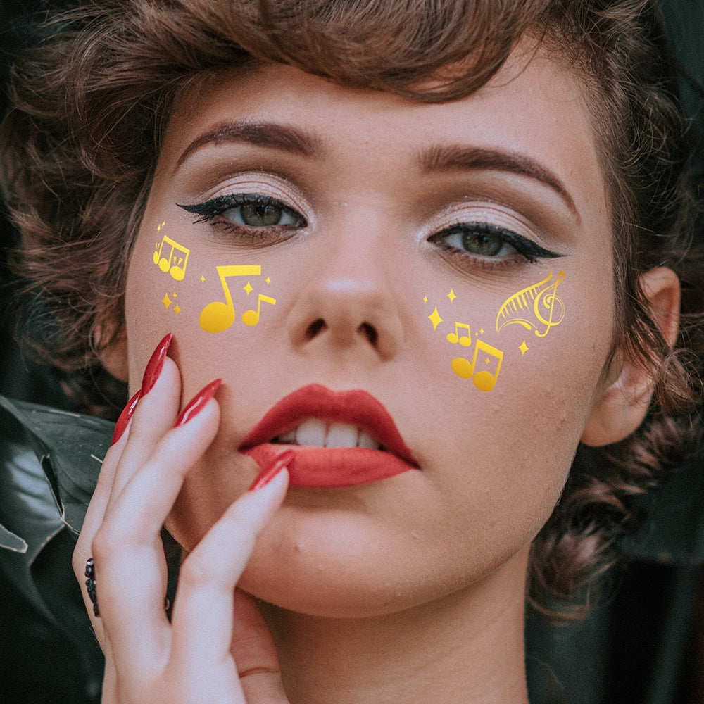 Gold Stickers Beauty Makeup Sweet Makeup Party Concert Gold Face with Waterproof Tattoo Stickers