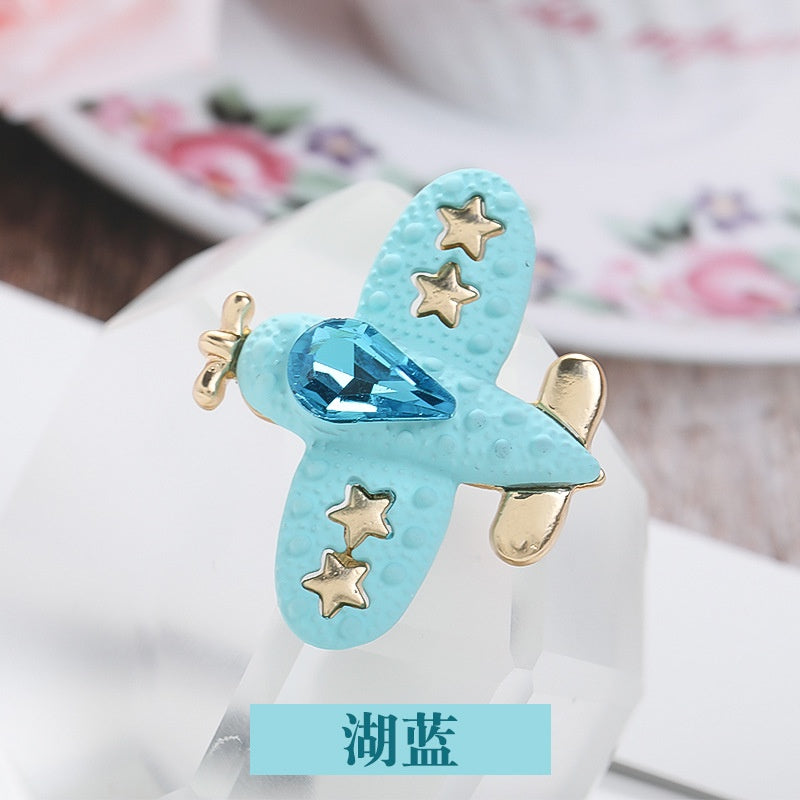 Fashion Crystal Aircraft Shape Alloy Accessories Spray Painted Aircraft Diy Garden Shoes Decorative Accessories
