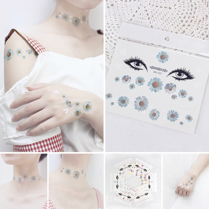 Fashion Little Daisy Print Face Stickers Waterproof and Sweatproof Collarbone Arm Temporary Tattoo Stickers