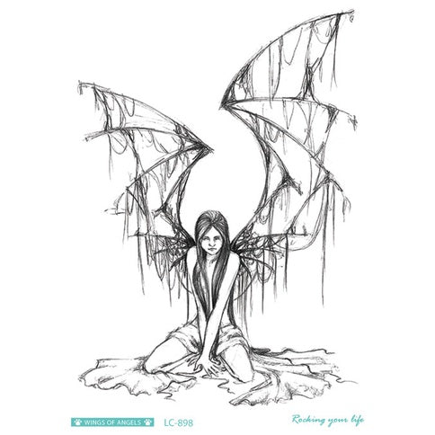 Cool Tattoo with Wings Personality Fashion Fallen Angel Arm Tattoo with Waterproof Tattoo Stickers