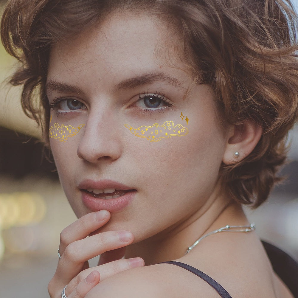 Gold Stickers Beauty Makeup Sweet Makeup Party Concert Gold Face with Waterproof Tattoo Stickers