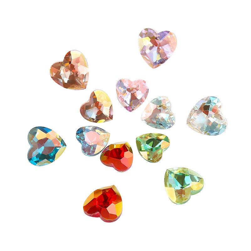 50PCS Heart Shape 10mm/12mm Nail Arr Crystal Shiny Rhinestone for Clothing Jewelry Making