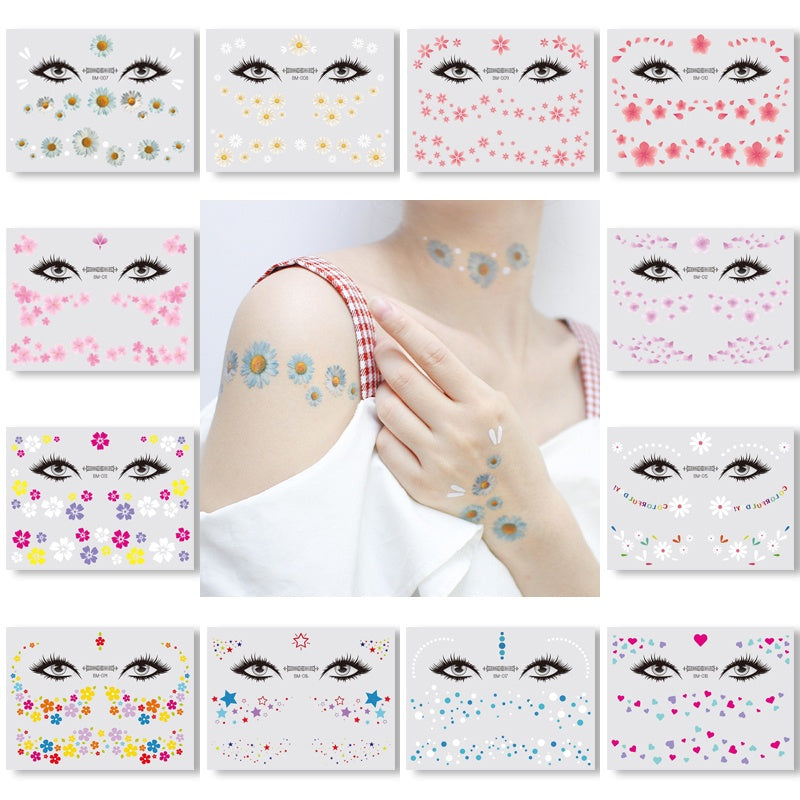 Fashion Little Daisy Print Face Stickers Waterproof and Sweatproof Collarbone Arm Temporary Tattoo Stickers