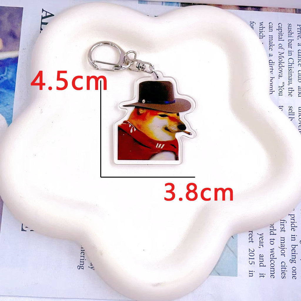 Quirky Cartoon Acrylic Key chain Funny Adorable Goofy Shiba Inu Backpack Pendant