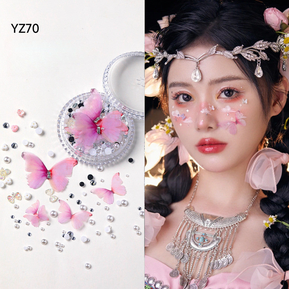 Boxed applique decorations Face makeup patches Metal butterfly decorations