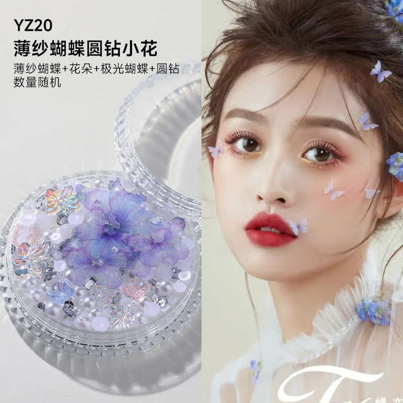 Boxed applique decorations Face makeup patches Metal butterfly decorations