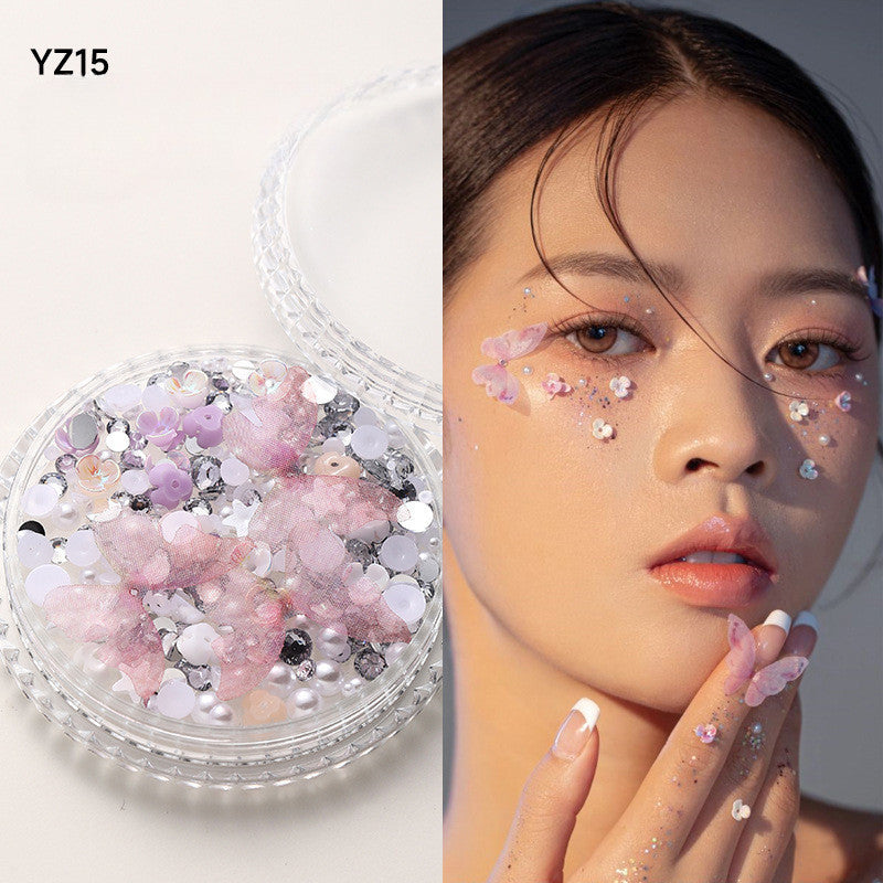Boxed applique decorations Face makeup patches Metal butterfly decorations
